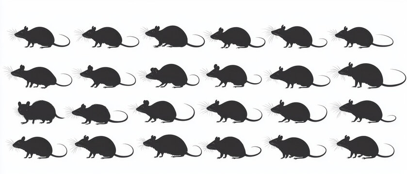 Four rows of identical black mouse silhouettes creating a repeating pattern on a stark white background