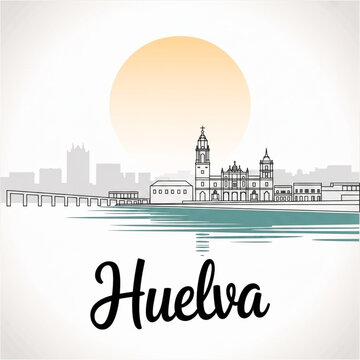 Huelva Spain Skyline Silhouette &mdash; A Historic Andalusian Riverfront Port City Vector Illustration