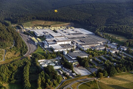 Warsteiner Brewery, factory premises, aerial view, Warstein, Sauerland, North Rhine-Westphalia, Germany
