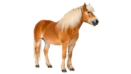 Beautiful small pony horse with light brown coat and blonde mane isolated on transparent background © Olga