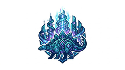 Stegosaurus Dinosaur With Futuristic Cityscape Art. © Bam