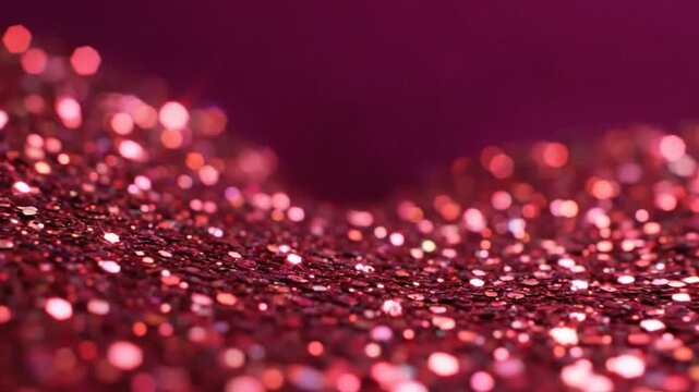 Shimmering close-up of pink glitter in soft focus reflecting light and creating a sparkling effect