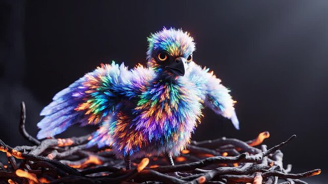 Colorful bird in a nest.