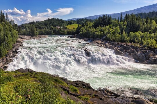 Laksforsen Waterfall, Vefsna River, Nordland, Norway