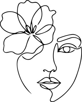 Elegant One Line Art Illustration of a Woman Face with Floral Flourishes