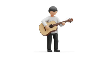 Male character playing an acoustic guitar standing upright © oky