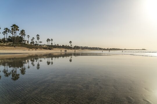 Reflection at low tide on the beach of Fajara and Kotu, Kanifing, Bakau, Gambia, West Africa