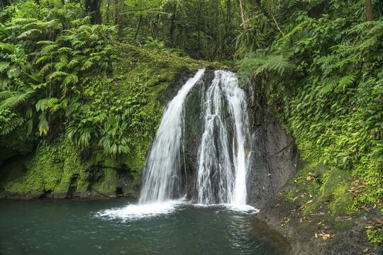 Cascade aux Ecrevisses waterfall in Guadeloupe National Park, Basse-Terre, Guadeloupe, France