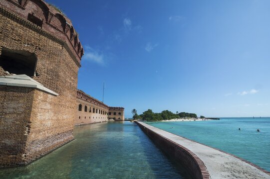Pier surrounding Fort Jefferson, Dry Tortugas National Park, Florida Keys, Florida, USA