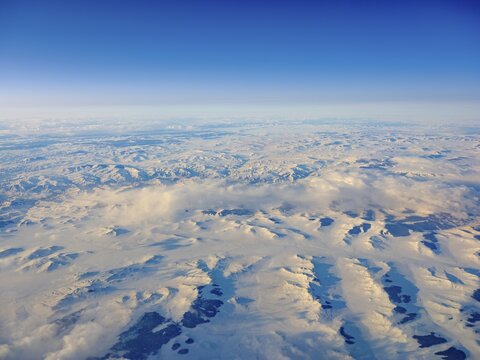 Aerial view, snow-covered landscape, Western Mongolia, Mongolia