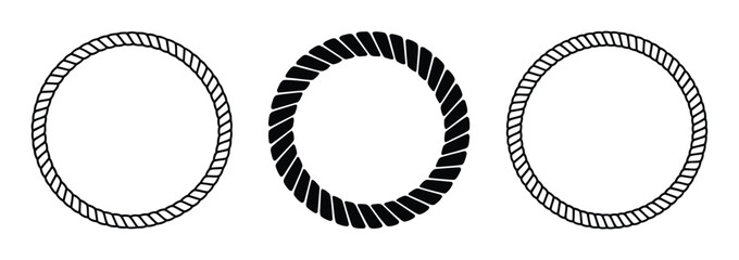 Three circular rope frames, one filled and two outlined © vector Art