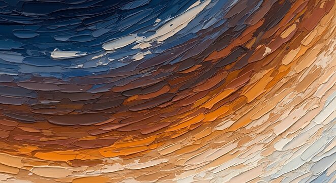 Textured Abstract Oil Paint Swirl in Warm Orange and Deep Blue Tones