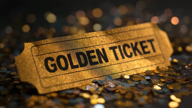 golden ticket on confetti background animation