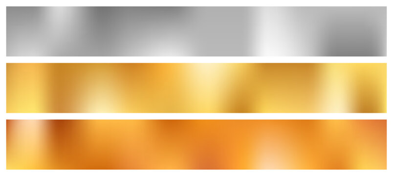 Silver, gold, and bronze metallic gradient banner set