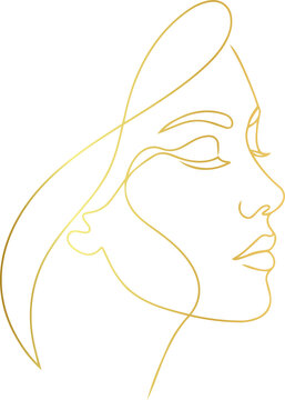 Golden Minimalist Woman Face One Line Art Drawing Elegant Female Portrait Vector