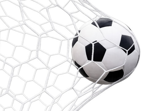 Exciting world cup soccer football hitting goal net on transparency background conveying pure triumph and athletic victory during thrilling competitive championship match game event