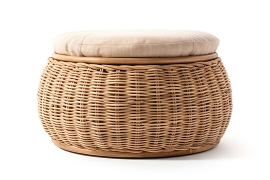 Rattan storage ottoman furniture basket white background.