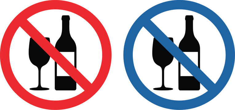 No Alcohol Icon Set with Restricted Drinking Signs for Public Safety, Workplace Rules and Warning Notices Vector Designs