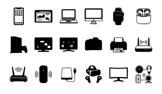 Minimal smart device vector icon set modern technology illustrations