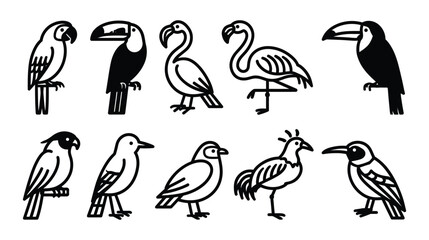 Obraz premium Birds illustration featuring various species in black and white silhouette