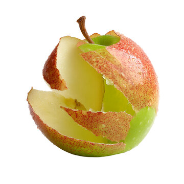 Fresh green apple with bite sliced on white background minimalist still life