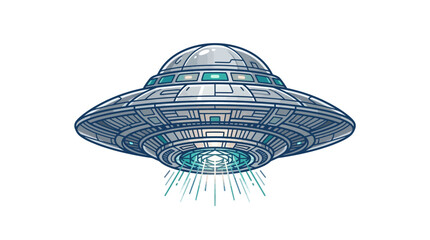Flying saucer alien spacecraft with bright lights descending from below. © David