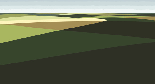 Abstract Geometric Landscape of Agricultural Fields Under a Gray Sky