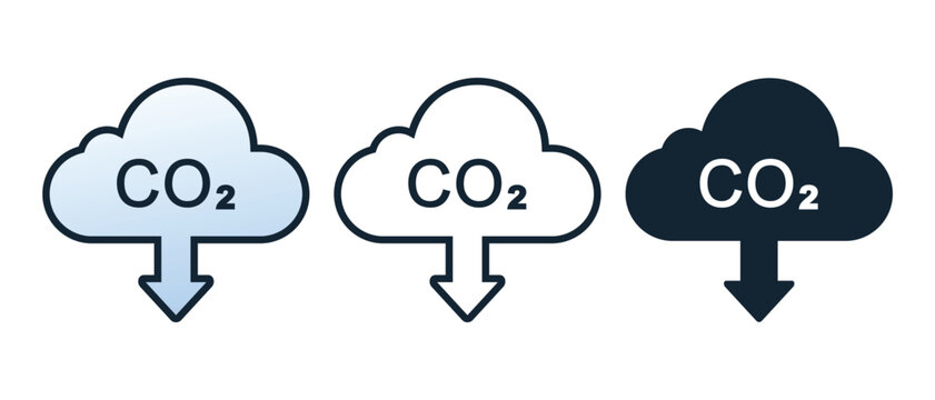 Low Carbon CO2 Icon with Reduction Arrow Symbol. Vector Illustration