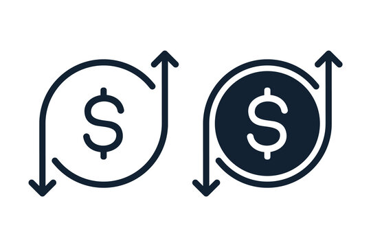 Money Transfer Icon with Up and Down Arrows. Digital Payment Exchange. Vector Illustration