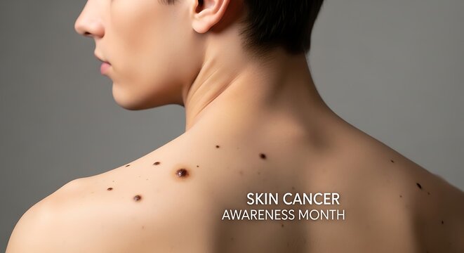 Young Adult Back with Visible Moles Shown for Skin Cancer Awareness