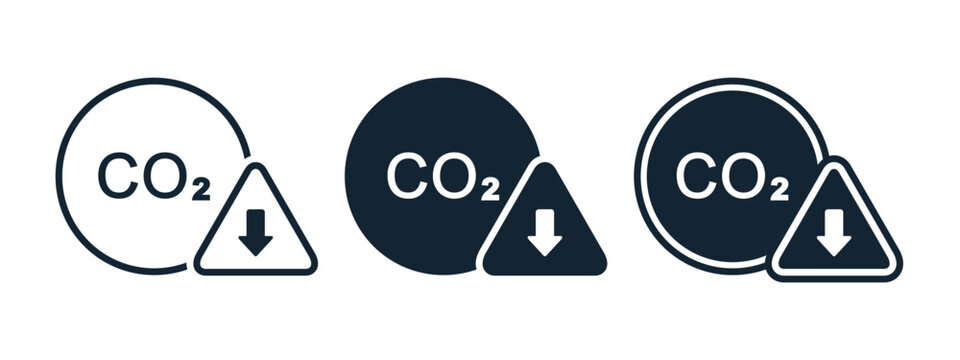 Carbon Dioxide Reduction Icon with CO2 and Decrease Arrow. Environmental Protection. Vector Illustration