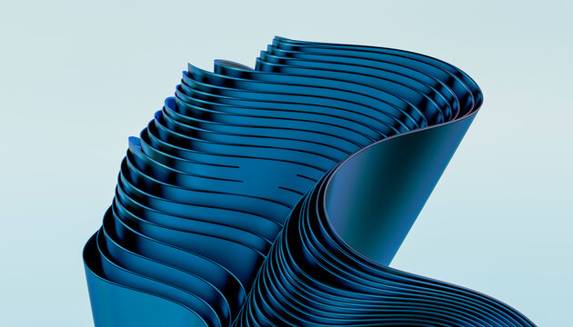 Abstract 3D render of blue wave-like shapes