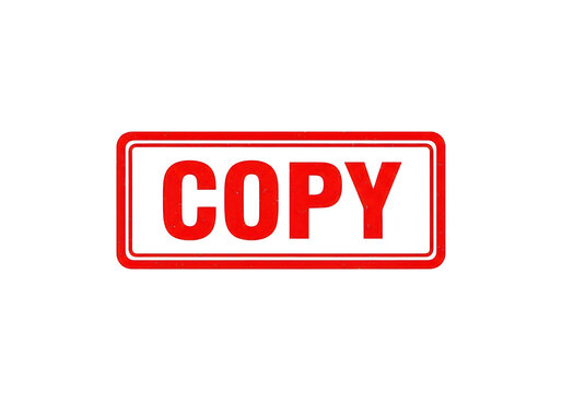 Red copy rubber stamp text label on a clean white background, for document duplication, and administrative processing concepts isolated on a transparent background