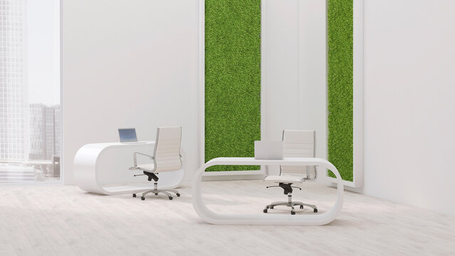 Modern office with living wall, 3D Rendering