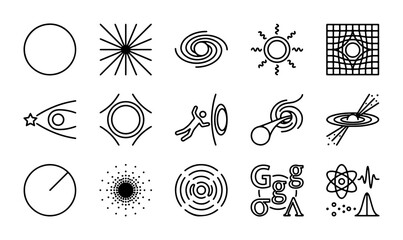 Cosmic Phenomena Icons, Space Galaxy & Black Hole Vector Set, Celestial Event Graphics © Labiba