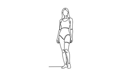 A woman in sportswear stands confidently in a 2D CAD vector illustration. © Stock Image Paradise