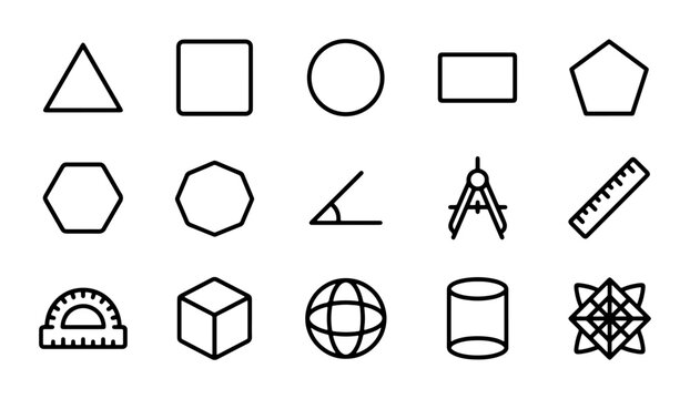 Geometric Shapes Icons Set, Basic Forms Vector Graphics, Math Symbols Collection, Education Elements