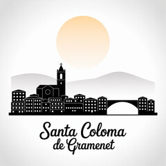 Santa Coloma de Gramenet Skyline Silhouette — A Dense Spanish Hillside Urban City Vector Illustration © Greener