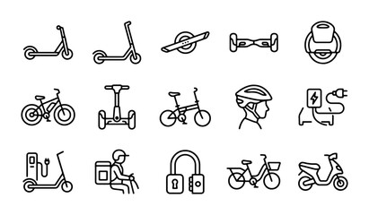Electric Scooter, Bike, and Personal Transport Icons: Modern Mobility Vector Set © Rima