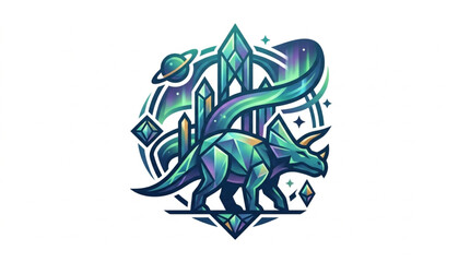 Stylized Triceratops Dinosaur with Cosmic Elements. © reyhan