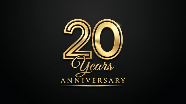 20th anniversary, gold logo, celebration emblem, milestone marker