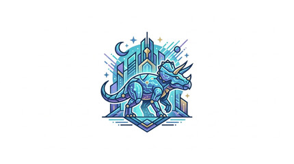 Triceratops Dinosaur in Futuristic Cityscape. © reyhan