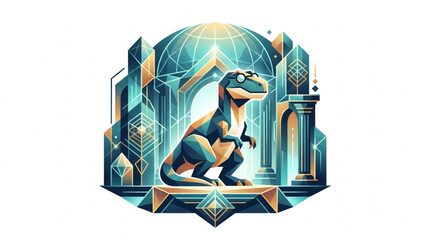Tyrannosaurus Rex Dinosaur in Futuristic Cityscape. © reyhan