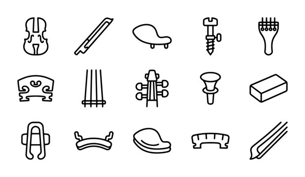 Violin Parts Icons Set, String Instrument Accessories, Music Equipment Graphics