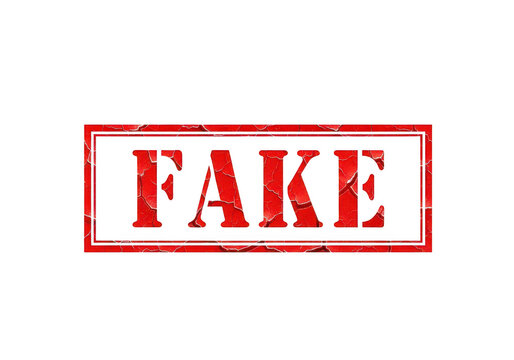 Grunge red rubber stamp impression featuring the word fake in bold capital letters for authenticity verification and security marking purposes isolated on a transparent background