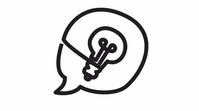 Light Bulb in speech bubble cartoon icon with creative communication and brainstorming concept isolated on a transparent background for innovative idea symbol and chat dialogue line art element.