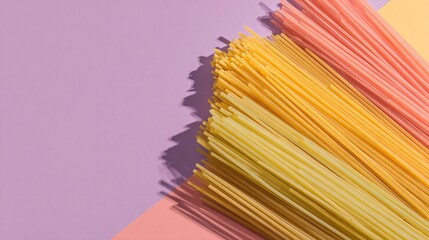 Fototapeta premium A minimalist product shot of pasta on a solid pastel background with soft shadows and clean composition