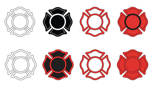 Firefighter Maltese Cross Vector Emblem, Fire Department Badge with Rescue Icon and Firefighter Symbol Representing Courage, Safety, Emergency Response Services, Clean Vector Illustration Design.
