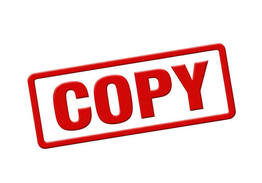 A red rectangular rubber stamp with the word copy written in bold capital letters, classic office marking tool for document duplication isolated on a transparent background