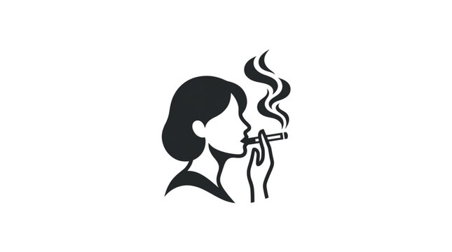 Woman Smoking Cigarette Silhouette with Smoke Wisps.